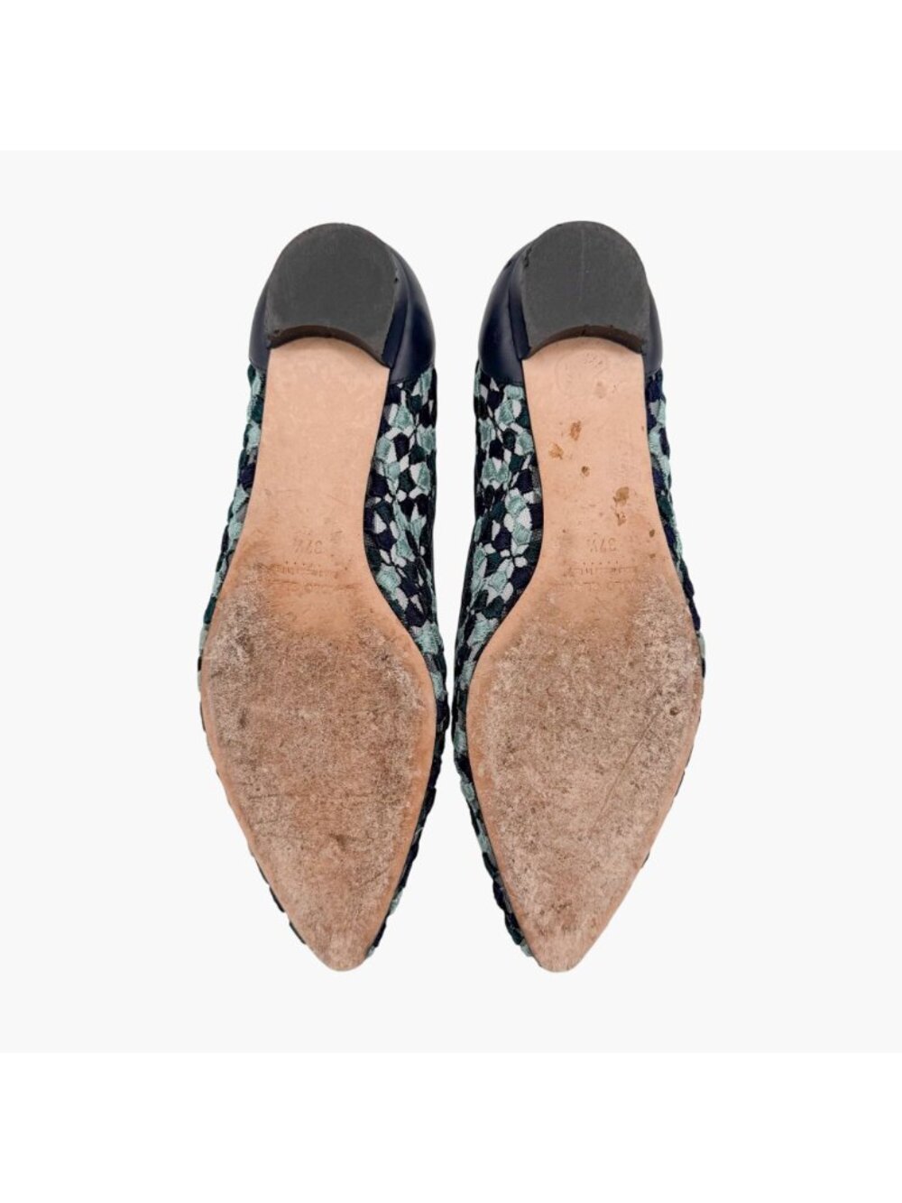 Manolo Blahnik Hangisi Ballet Flats Blue Lace Size 37.5 US 7.5 Crystal Pointed - Picture 13 of 15